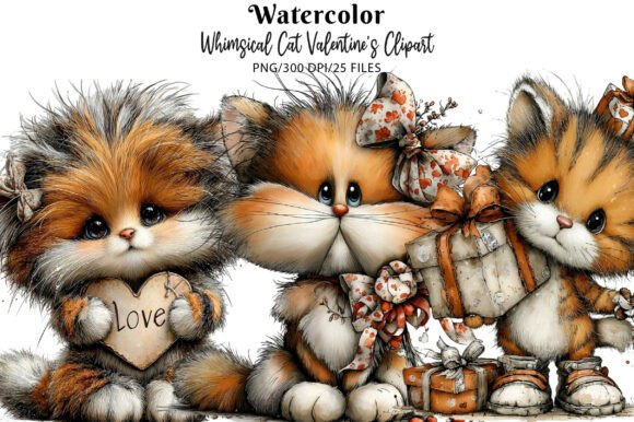 Download Whimsical Cat Valentine's Clipart - Clipart Collection