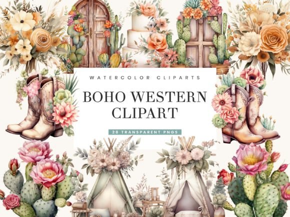 Download Watercolor Boho Western Clipart Bundle - Clipart Collection