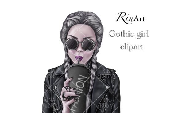 Download Gothic Rock Girl with Coffee Clipart Png - Clipart Collection