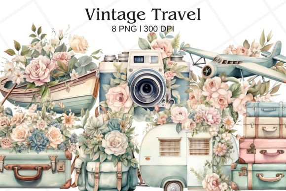 Download Vintage Travel Watercolor Clipart - Clipart Collection