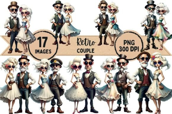 Download Whimsical Charm Retro Couple Clipart - Clipart Collection
