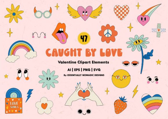 Download Valentines Day Groovy Clipart Bundle - Clipart Collection
