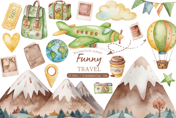 Download Watercolor Summer Travel Clipart Bundle - Clipart Collection