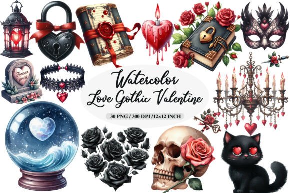 Download Love Gothic Valentine Clipart Bundle - Clipart Collection