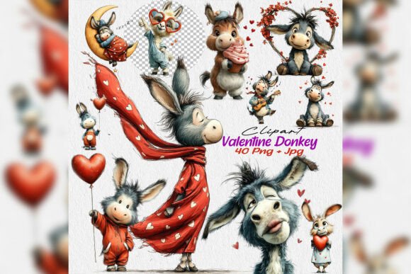 Download Whimsical Valentine Donkey Clipart Set - Clipart Collection
