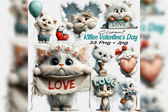 Download Whimsical White Kitten Valentine Clipart - Clipart Collection