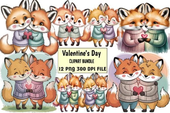 Download Valentine Cute Fox Couple Clipart Bundle - Clipart Collection