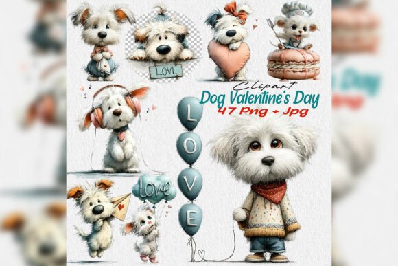 Download Whimsical White Dog Valentine Clipart - Clipart Collection