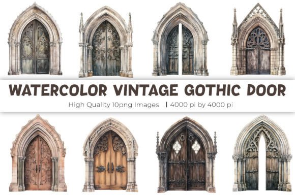 Download Watercolor Vintage Gothic Door Clipart - Clipart Collection