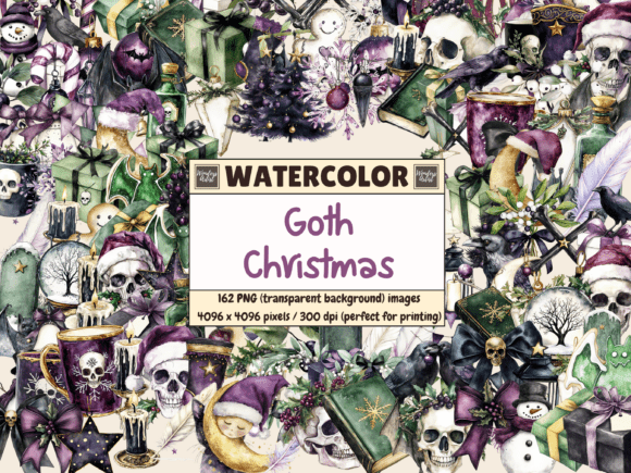 Download Goth Christmas Watercolor Clipart - Christmas Collection