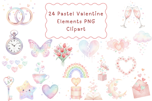 Download 24 Pastel Valentine Elements PNG Clipart - Clipart Collection