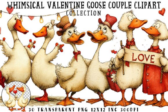 Download Whimsical Valentine Goose Couple Clipart - Clipart Collection