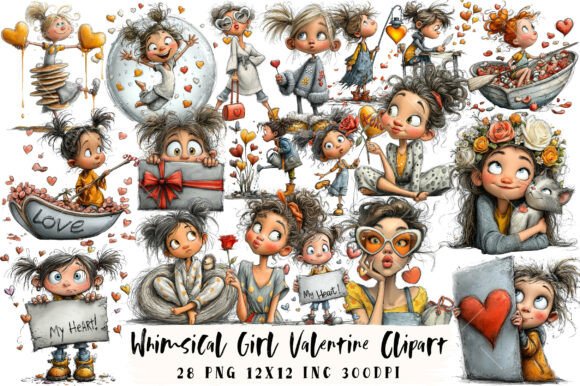 Download Whimsical Girl Valentine Clipart - Clipart Collection