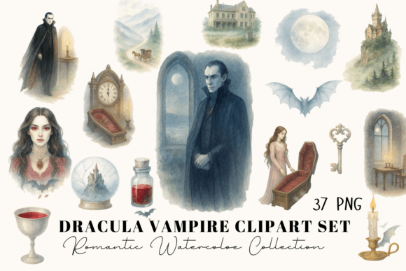 Download Dracula Gothic Watercolor Clipart Bundle - Clipart Collection