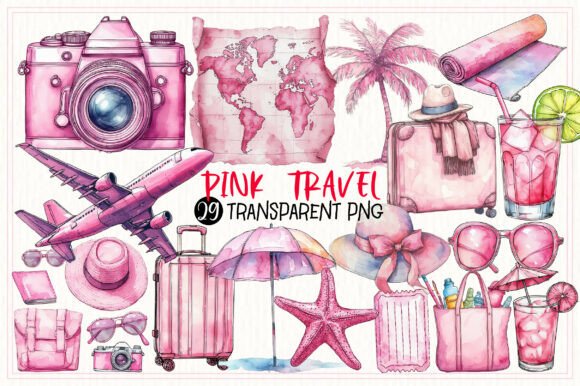 Download Pink Watercolor Travel PNG Clipart - Clipart Collection