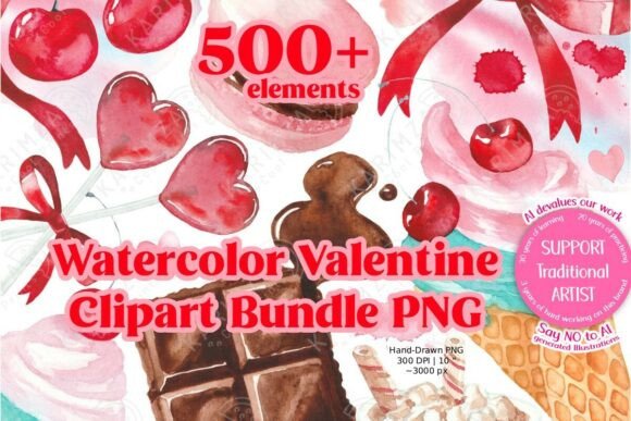 Download Watercolor Valentine Clipart Bundle PNG - Clipart Collection