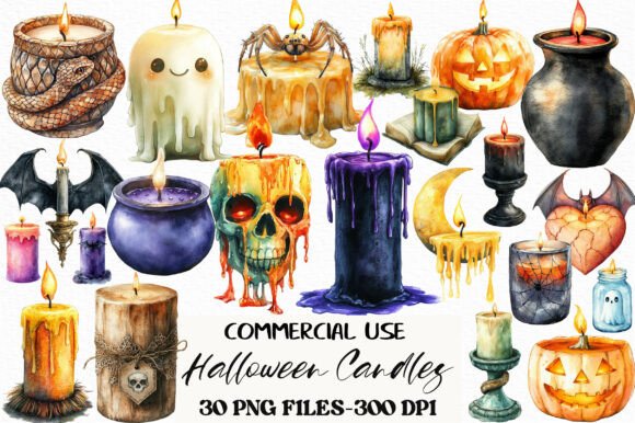 Download Watercolor Halloween Candles Clipart - Clipart Collection