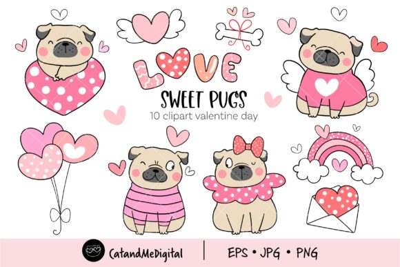 Download Sweet Pugs Valentine Clipart. - Clipart Collection