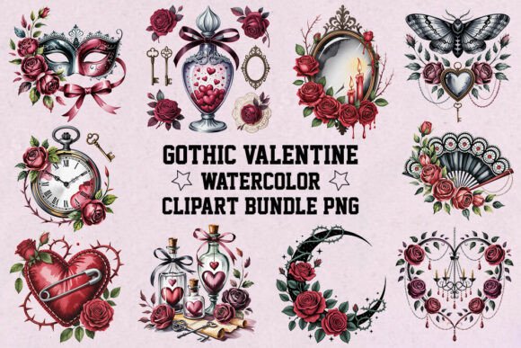 Download Gothic Valentine Watercolor Clipart Bund - Clipart Collection