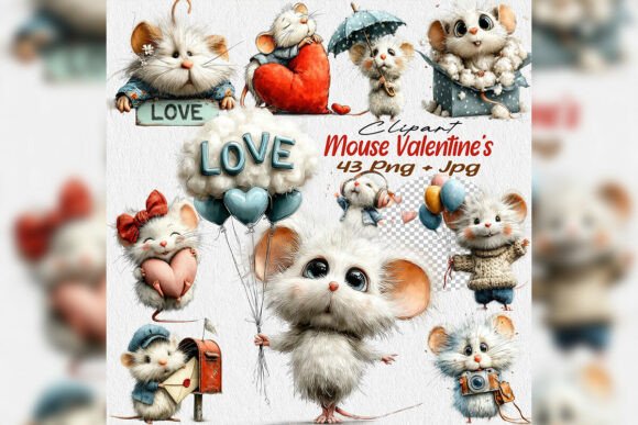 Download Whimsical White Mouse Valentine Clipart - Clipart Collection