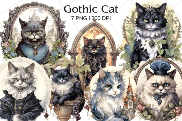 Download Gothic Cat Watercolor Clipart - Clipart Collection