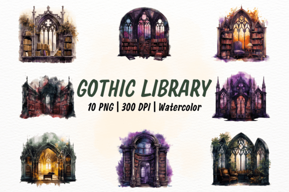 Download Gothic Library Watercolor Clipart - Clipart Collection