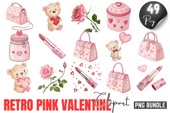 Download Retro Pink Valentine Clipart PNG Bundle - Clipart Collection