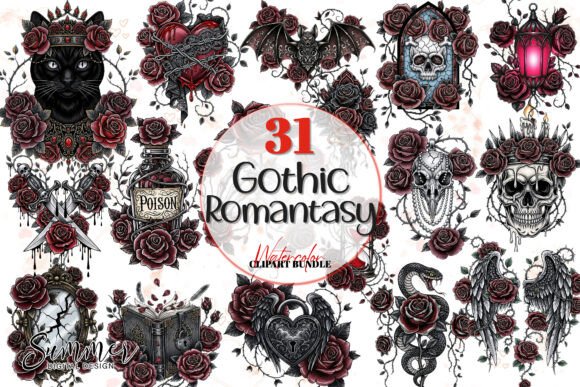Download Elegant Gothic Watercolor Clipart Bundle - Clipart Collection