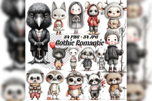 Download Whimsical Gothic Valentine Clipart Set - Clipart Collection