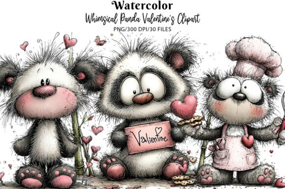 Download Whimsical Panda Valentine's Clipart - Clipart Collection