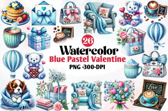 Download Watercolor Blue Pastel Valentine Clipart - Clipart Collection