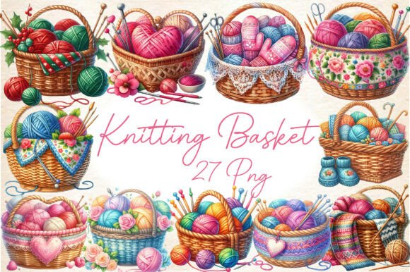 Download Watercolor Knitting Basket Clipart - Clipart Collection