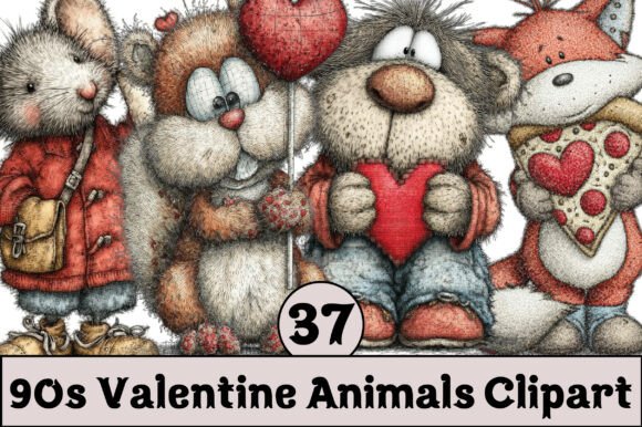 Download 90s Valentine Animals Clipart - Clipart Collection