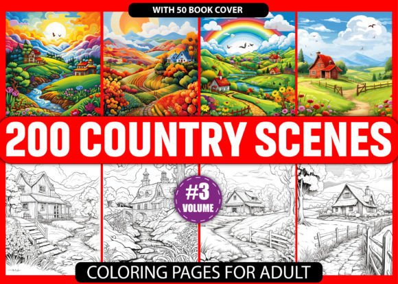 Download 200 Country Scenes Coloring Pages - KDP - Premium Resources