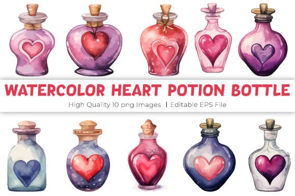 Download Watercolor Potion Heart Bottle Clipart - Clipart Collection