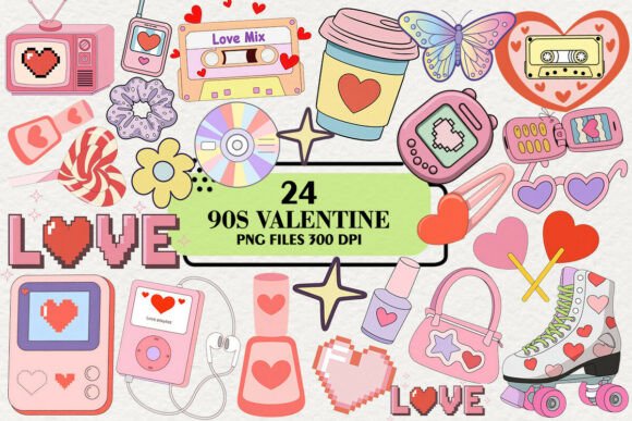 Download Kawaii 90s Valentine Clipart Bundle - Clipart Collection