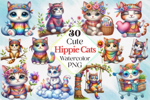 Download Hippie Cute Cats Sublimation Clipart - Clipart Collection