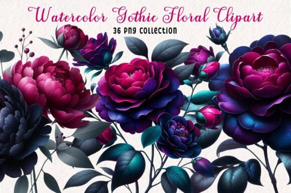 Download Gothic Watercolor Floral Clipart Bundle - Clipart Collection