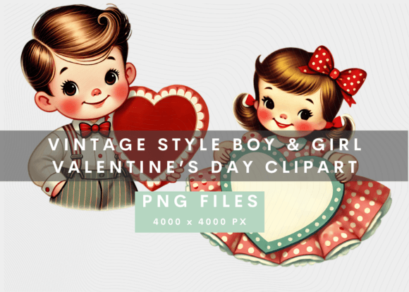 Download Vintage Valentine Boy Girl Clipart Pair - Clipart Collection