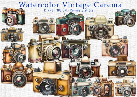 Download Watercolor Vintage Camera Clipart Bundle - Clipart Collection
