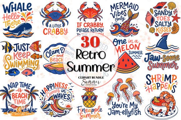 Download Retro Summer Beach Clipart Bundle - Clipart Collection